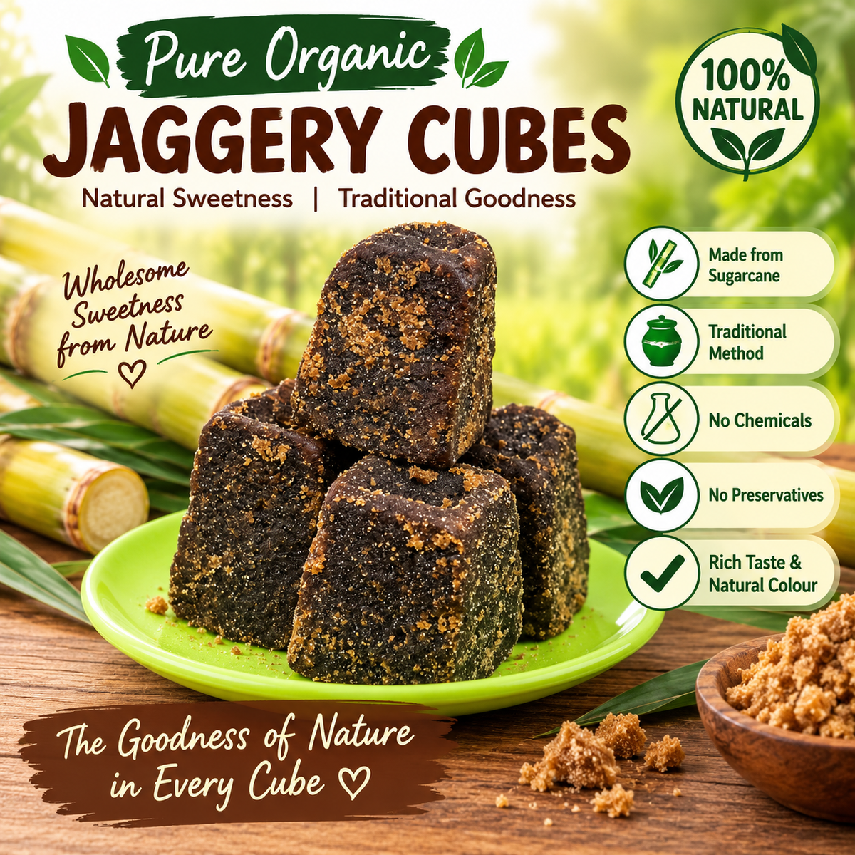 Pure Organic Cube-Shaped Jaggery