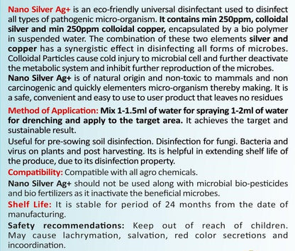 Nano Silver AG+ | Control for Bacterial and Viral Diseases (Blight, Leaf Curl, CMV) & Fungal Infections (Phytophthora, Fusarium, Root Rot) - SOUL SOCIETY FOR ORGANIC FARMING